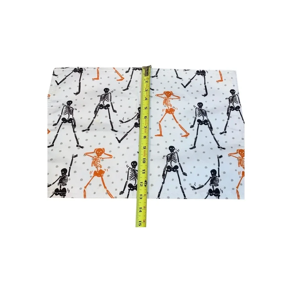 Domain Halloween Dancing Skeleton Placemats Set of 4 White Orange Black Dot
